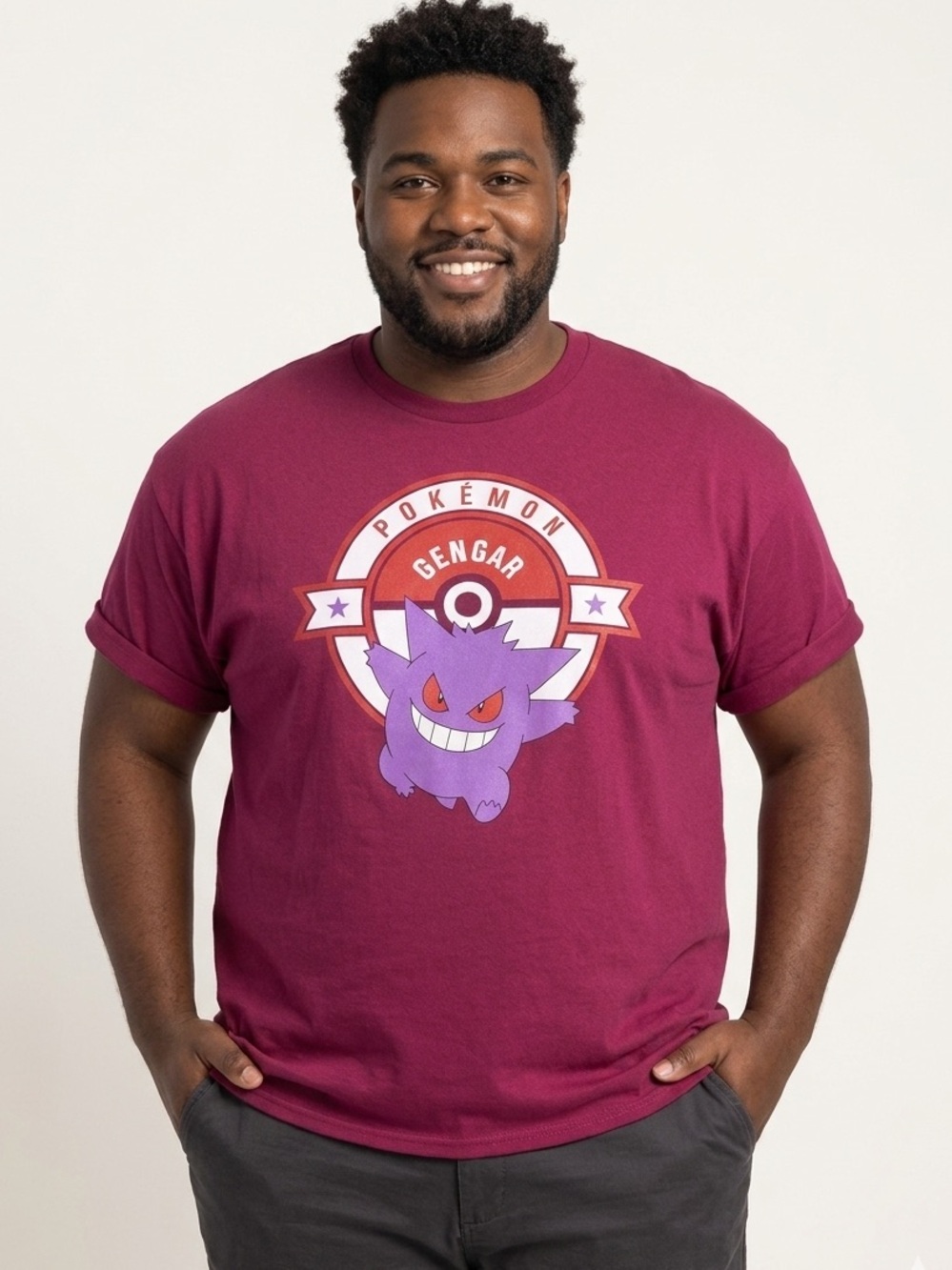 Welovefine  Men's Pokémon Gengar Graphic Short Sleeve Tee - Maroon Size XXL